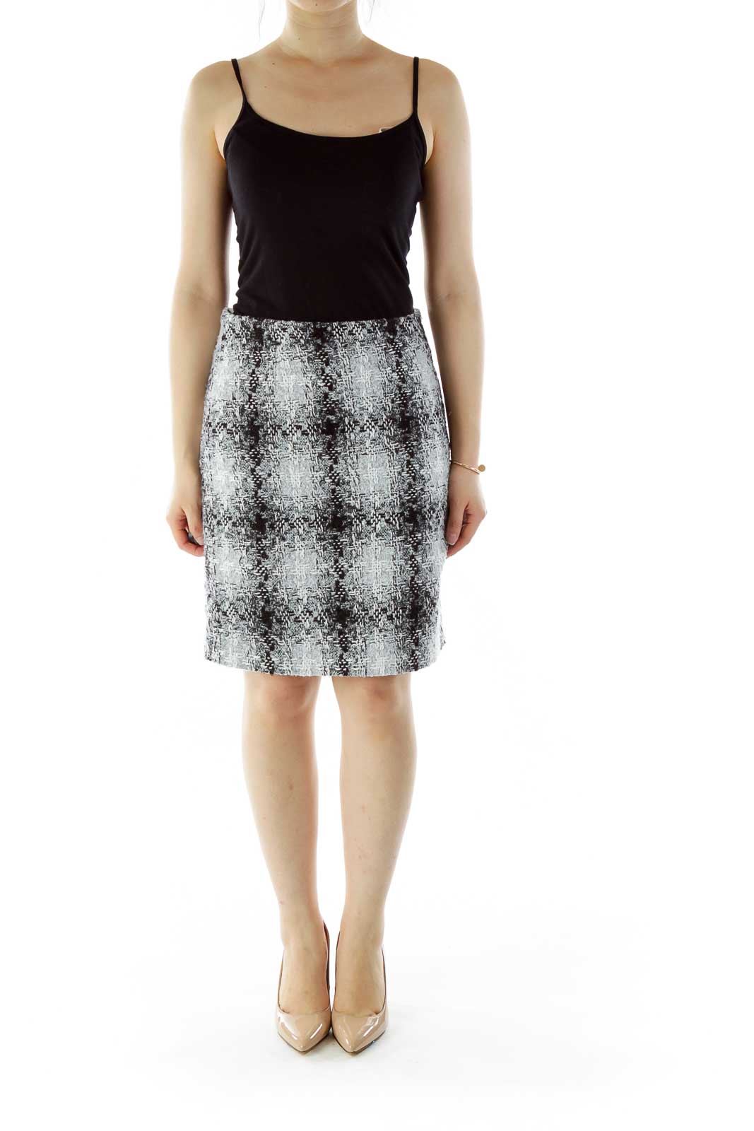 Black Gray Tweed Pencil Skirt