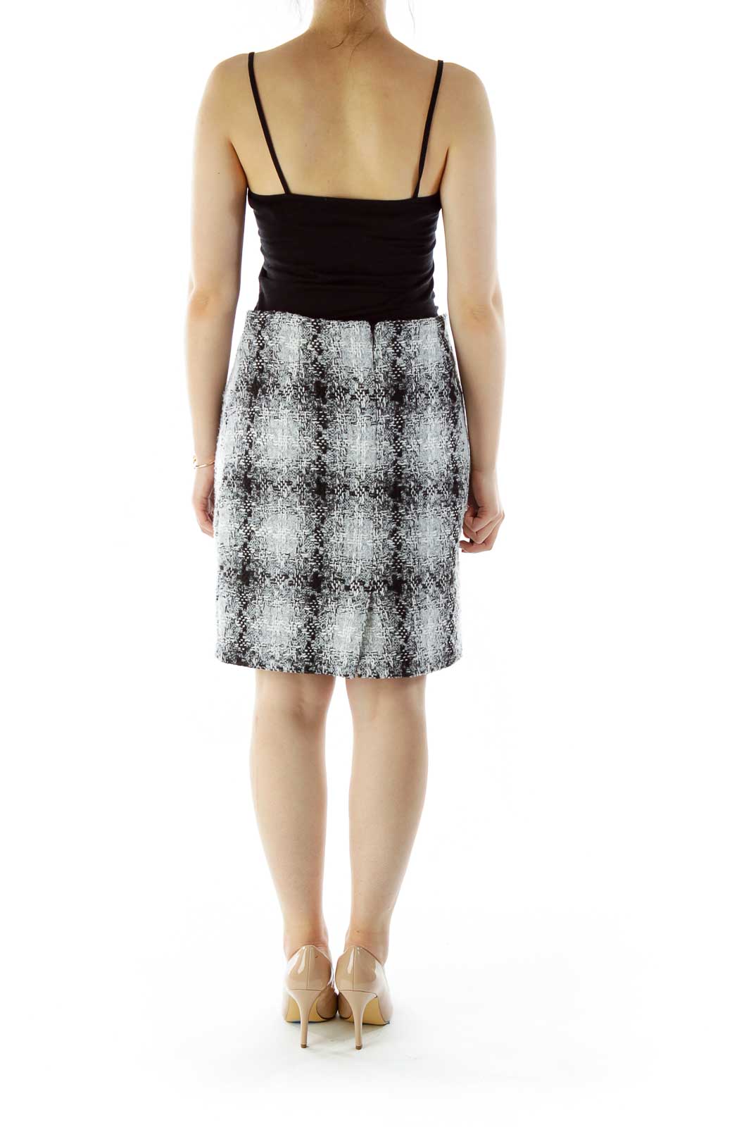 Black Gray Tweed Pencil Skirt