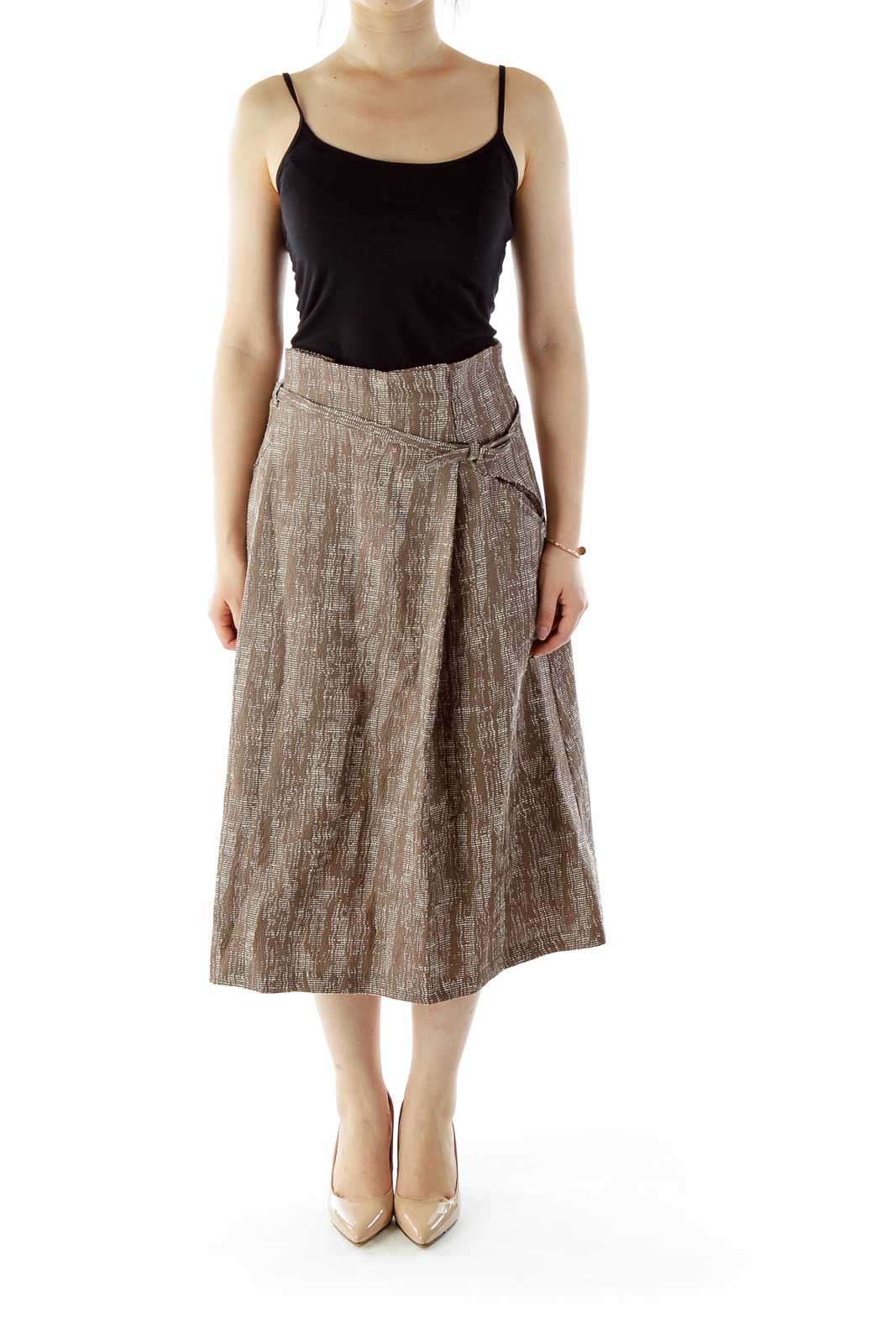 Brown White A-Line Skirt