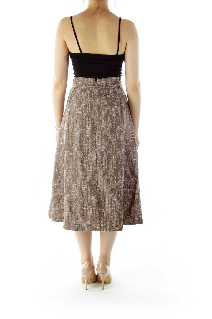 Brown White A-Line Skirt