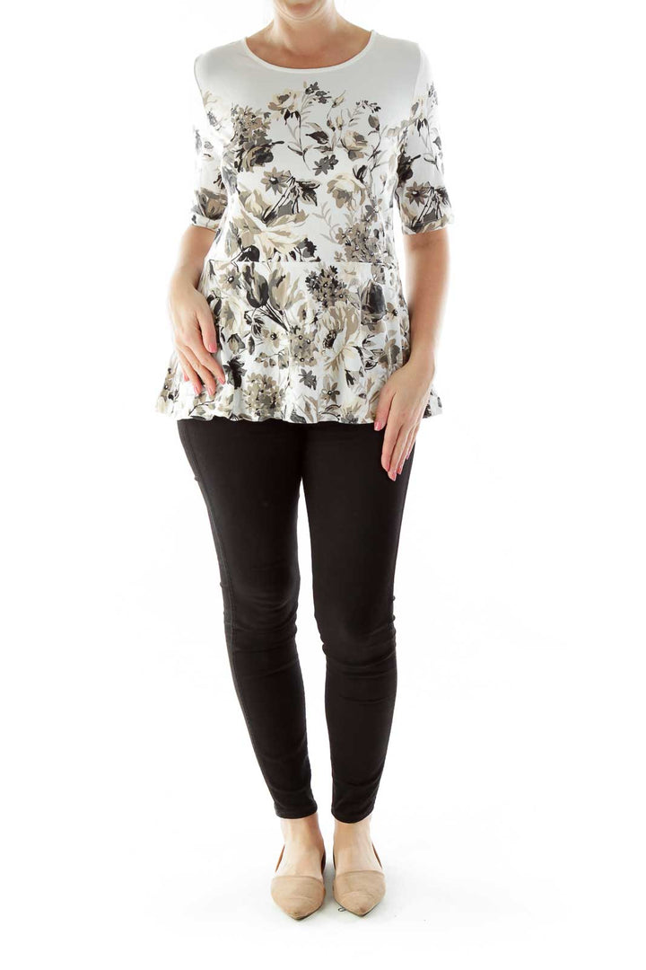 White Black Floral Blouse