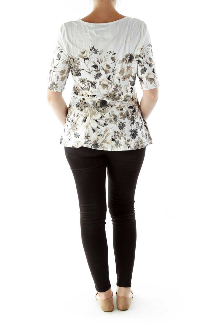 White Black Floral Blouse