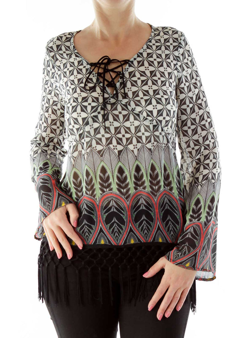 Black Red Green Print Top