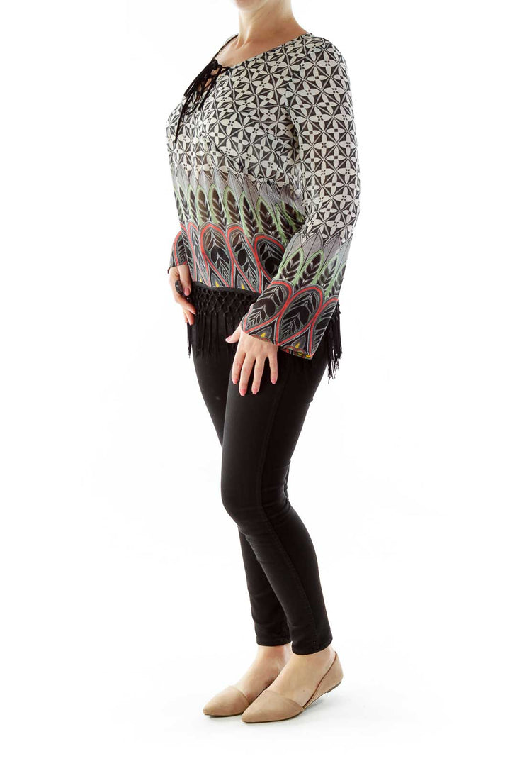 Black Red Green Print Top