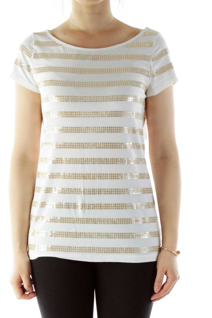 White Gold Sequined T-Shirt