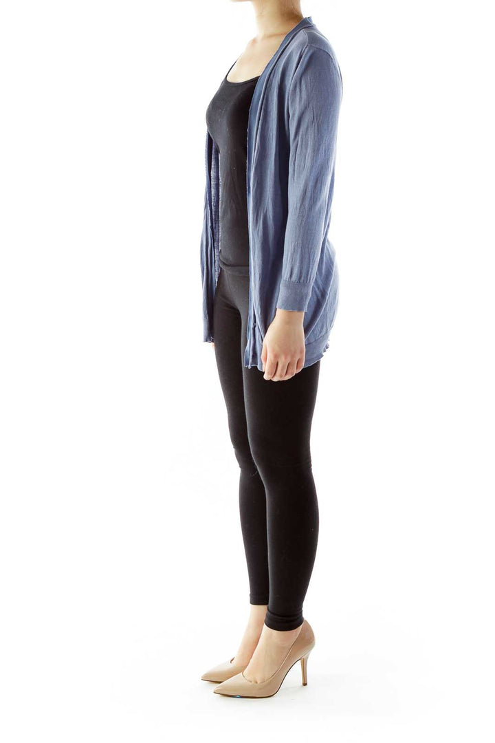 Blue Silk Knit Cardigan