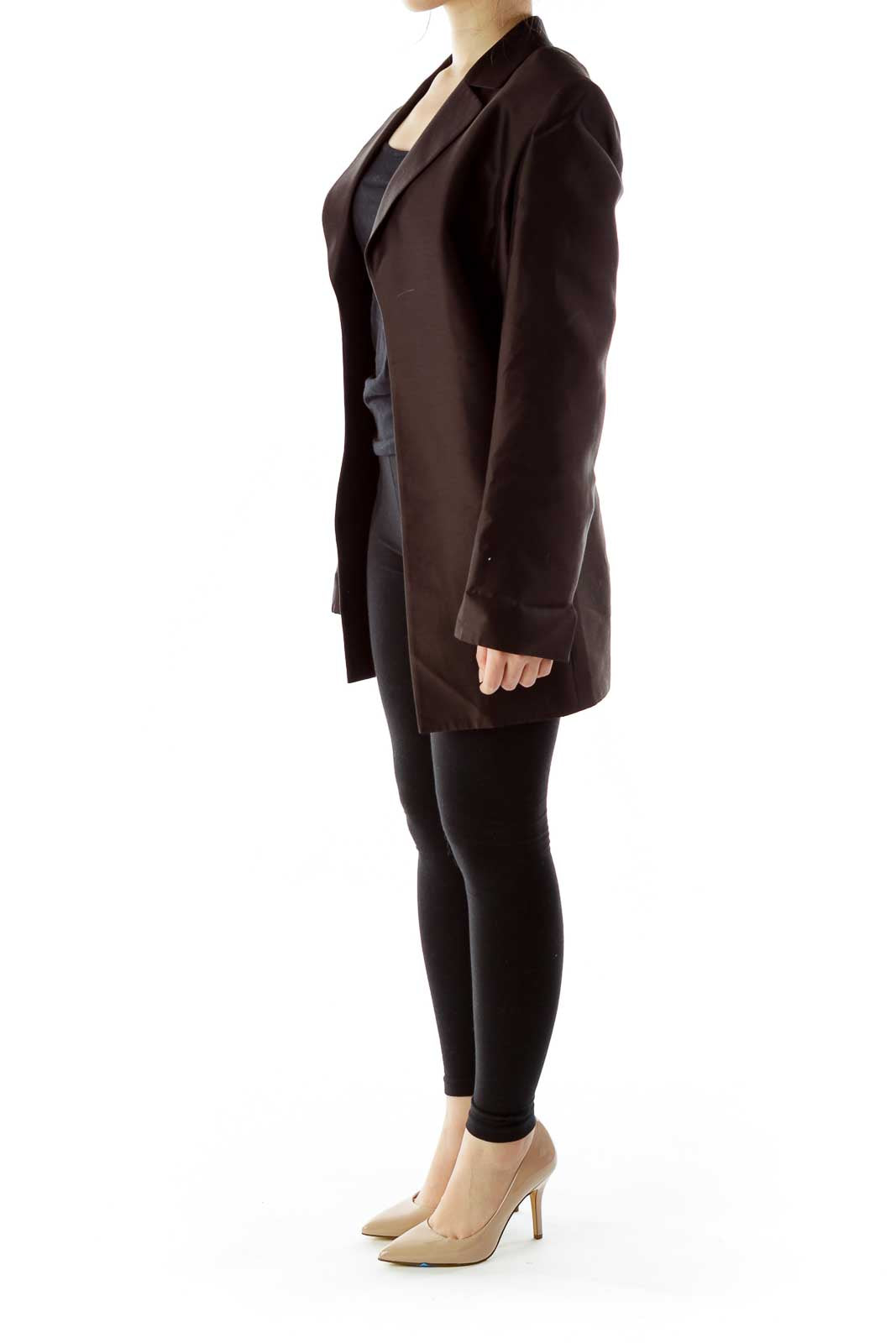 Brown Satin Long Blazer