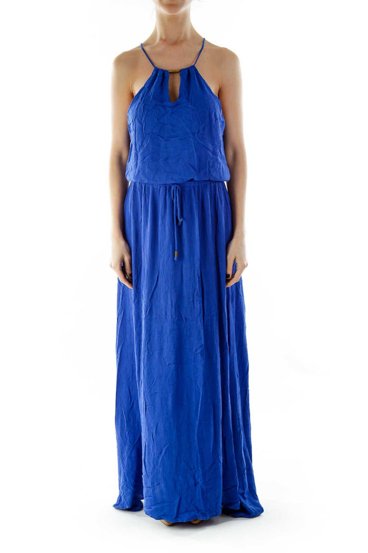 Blue Drawstring Maxi Dress