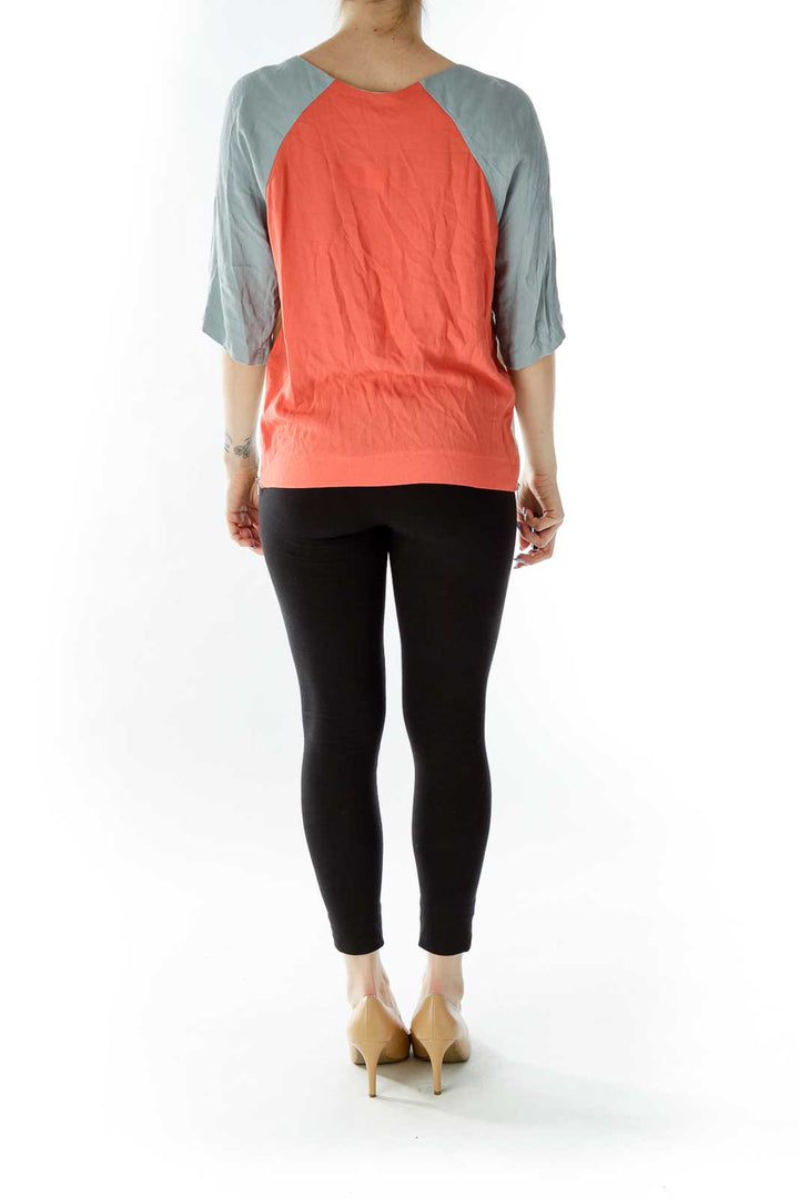 Pink Gray Color Block Blouse