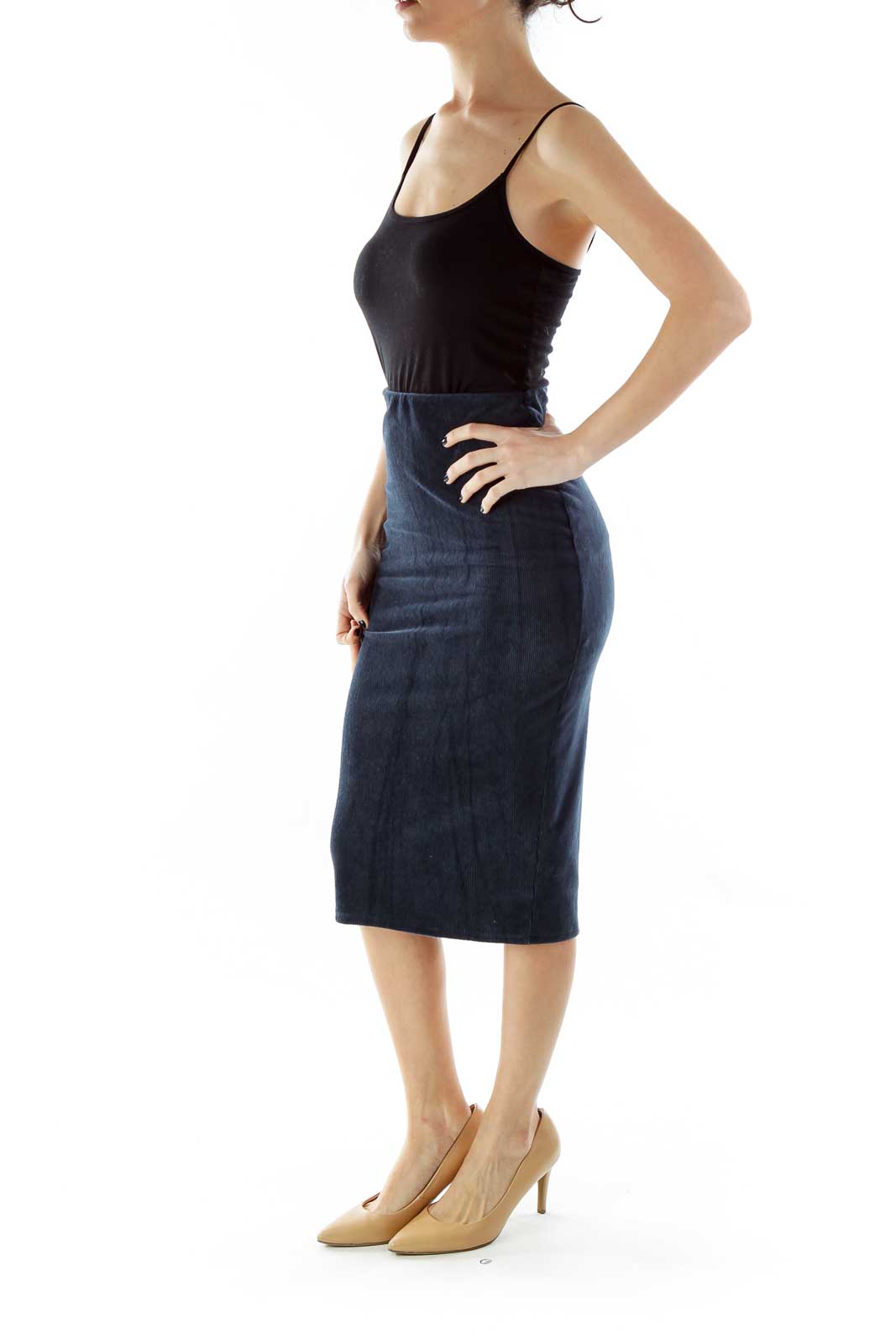 Blue Fitted Zippered Skirt