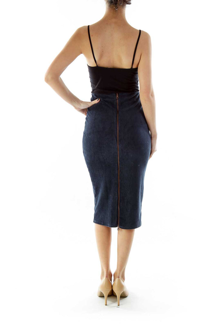 Blue Fitted Zippered Skirt