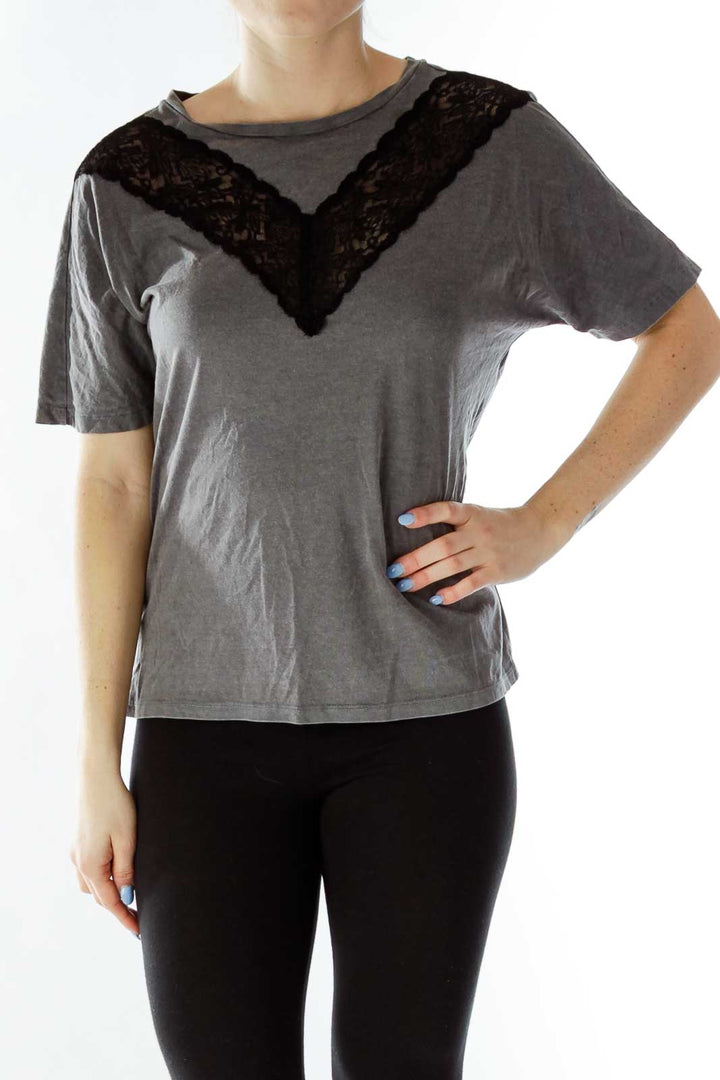 Gray Black Lace Top