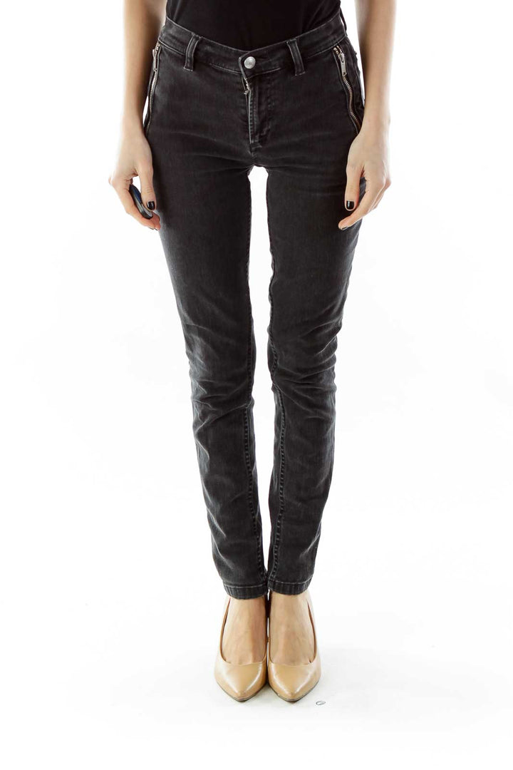 Black Zippered Skinny Jeans