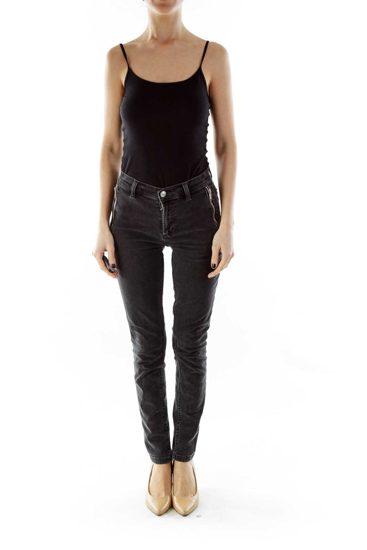 Black Zippered Skinny Jeans