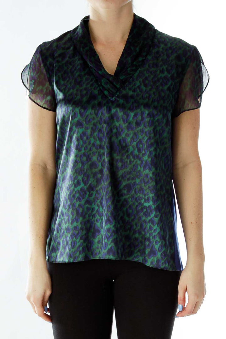 Blue Green Cheetah Print Blouse