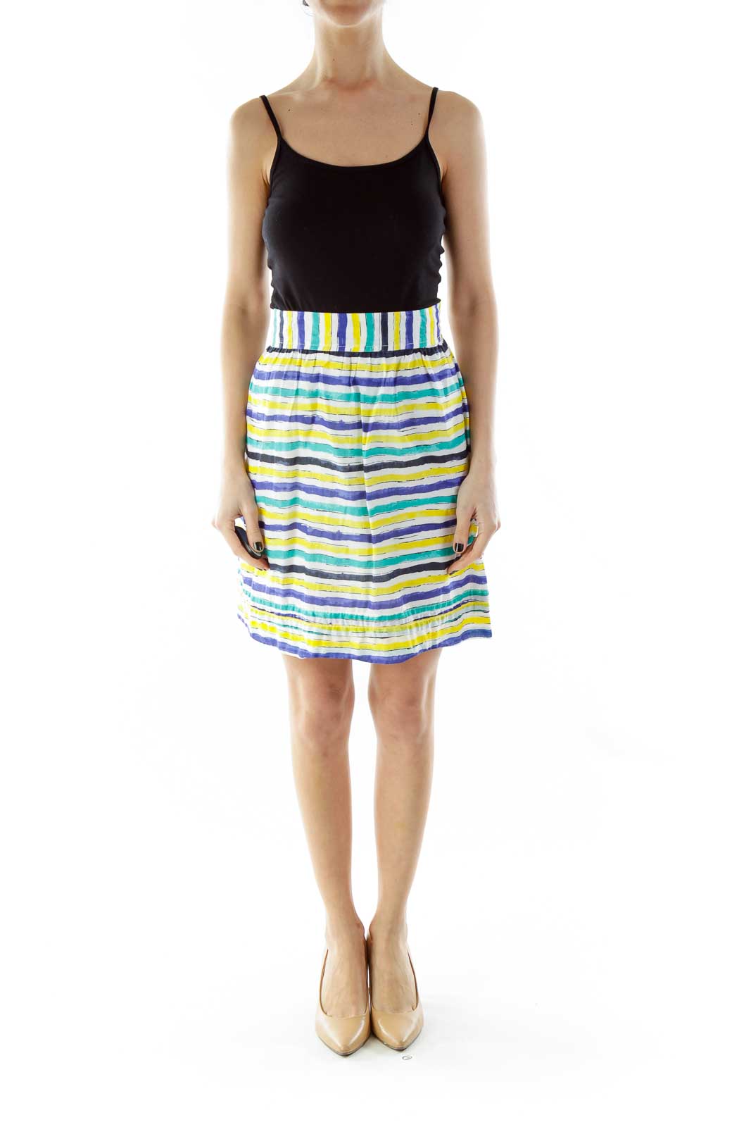 Yellow Blue Striped Mini Skirt