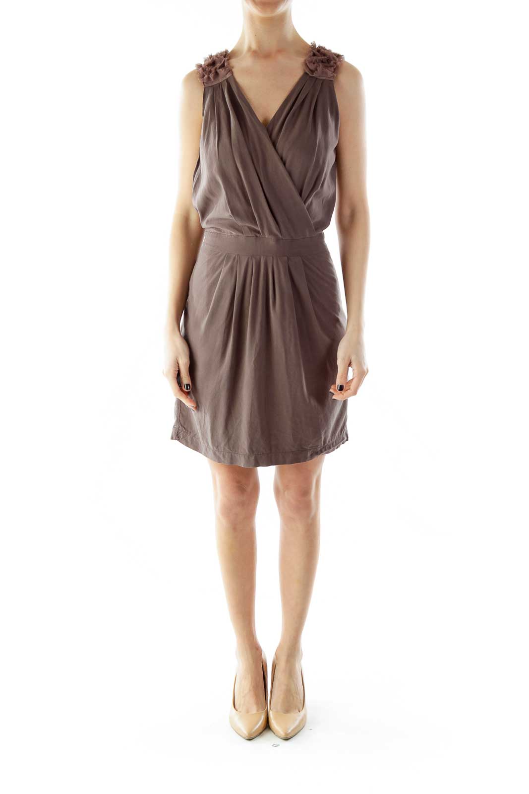 Brown Ruffled Sleeveless Dress