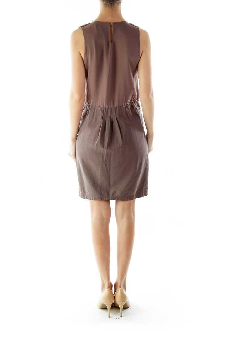 Brown Ruffled Sleeveless Dress