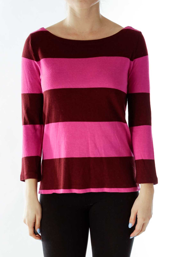 Burgundy Pink Striped Sweater