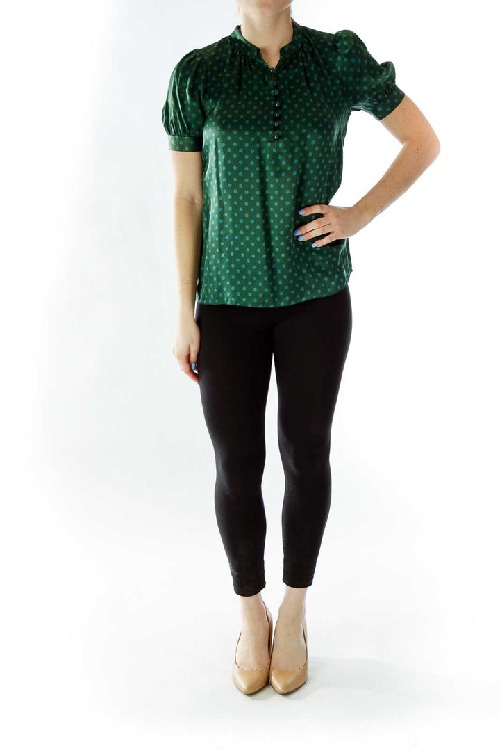 Green Polka-Dot Buttoned Blouse