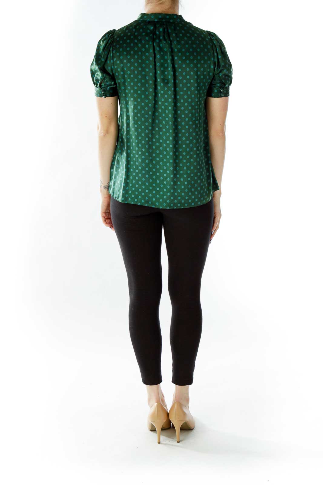 Green Polka-Dot Buttoned Blouse