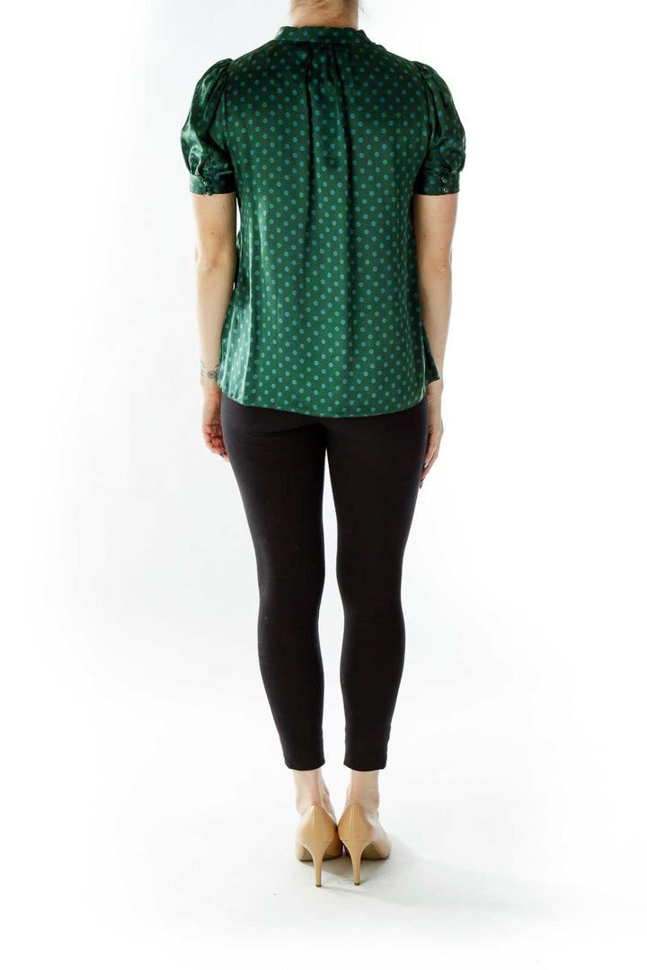 Green Polka-Dot Buttoned Blouse