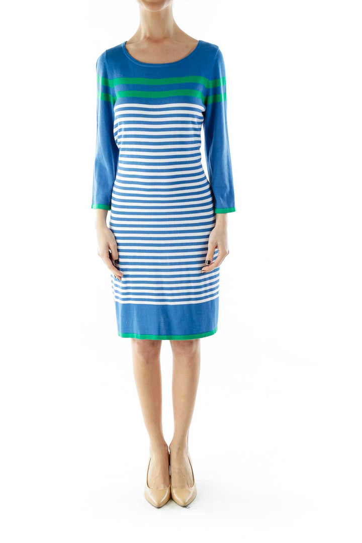 Blue Green Striped Knit Dress