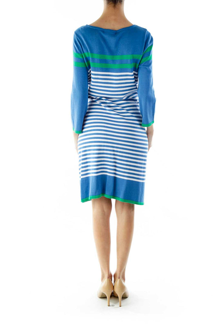 Blue Green Striped Knit Dress