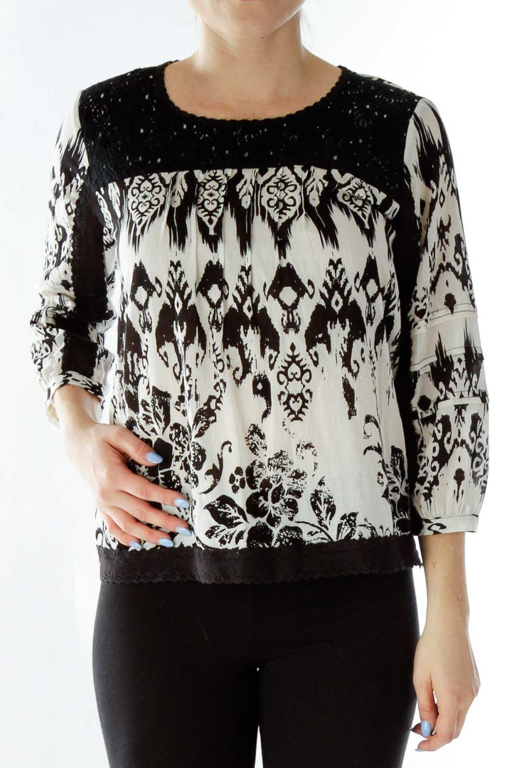 White Black Printed Blouse