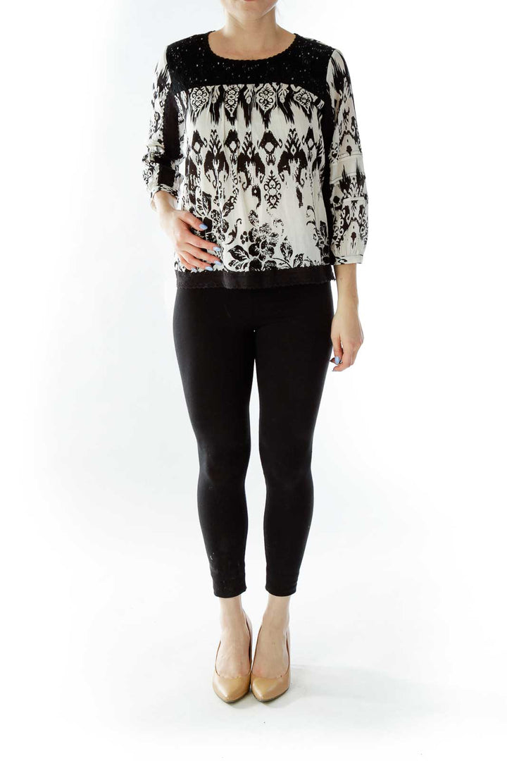 White Black Printed Blouse