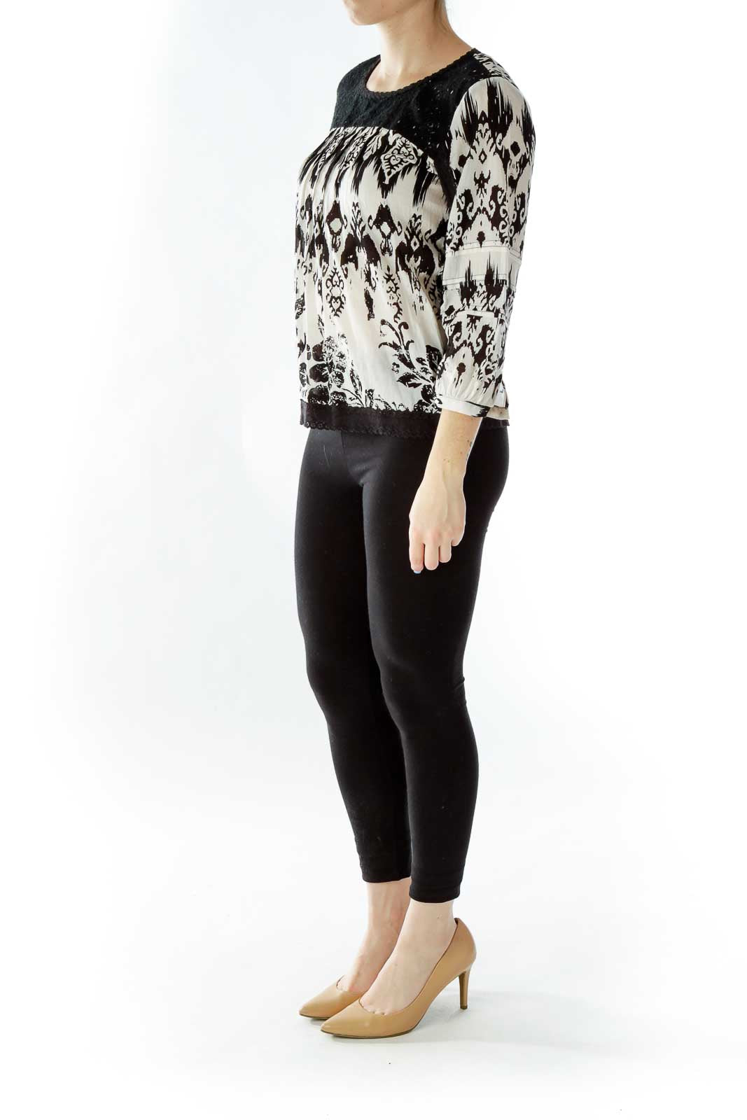 White Black Printed Blouse