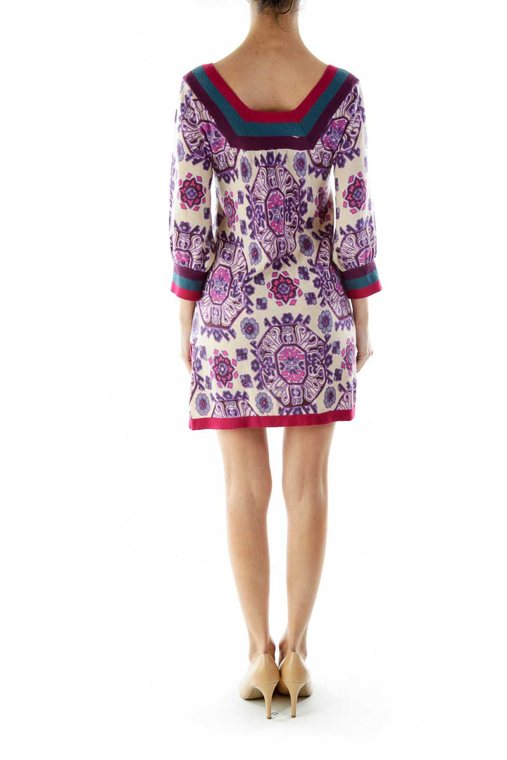 Back view of Free People Purple Floral Print Knit Tunic Dress showing all-over floral pattern