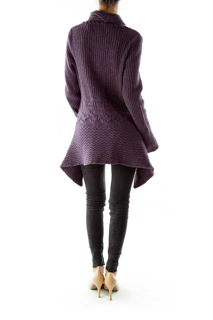 Purple Open Cable Knit Wool Cardigan