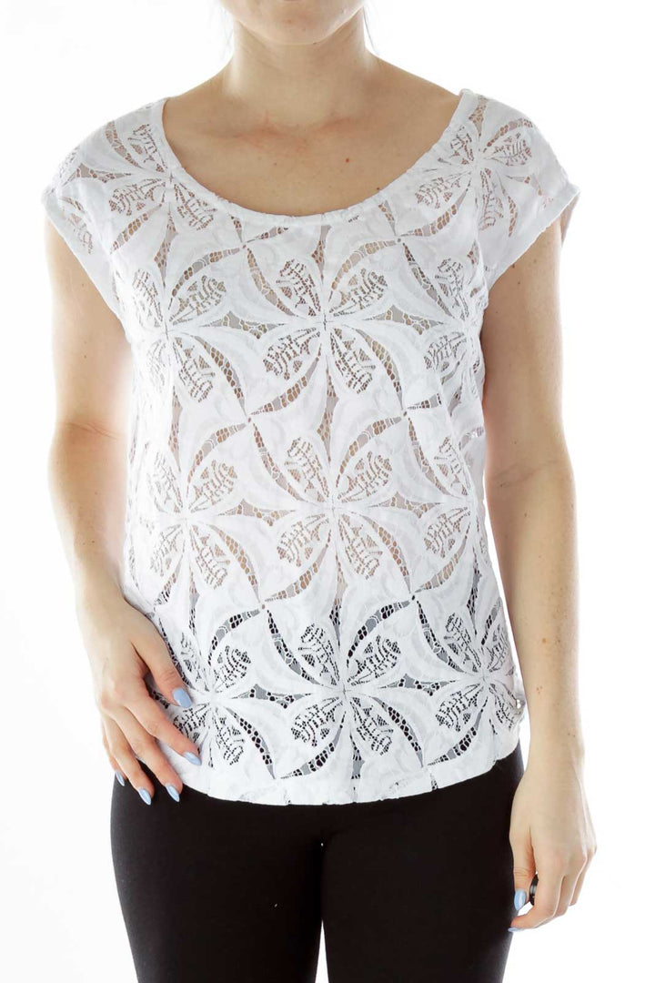 White Lace Cut-Out Blouse