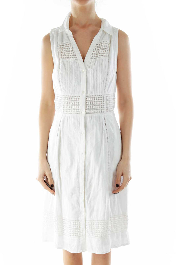 White Buttoned Crocheted Day Dress