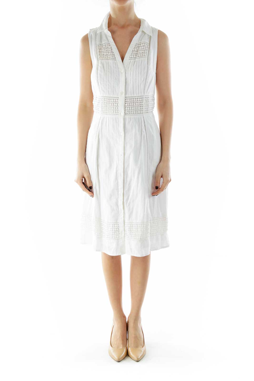 White Buttoned Crocheted Day Dress