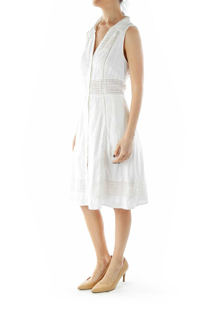 White Buttoned Crocheted Day Dress