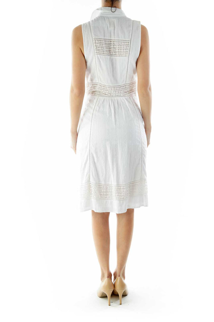 White Buttoned Crocheted Day Dress