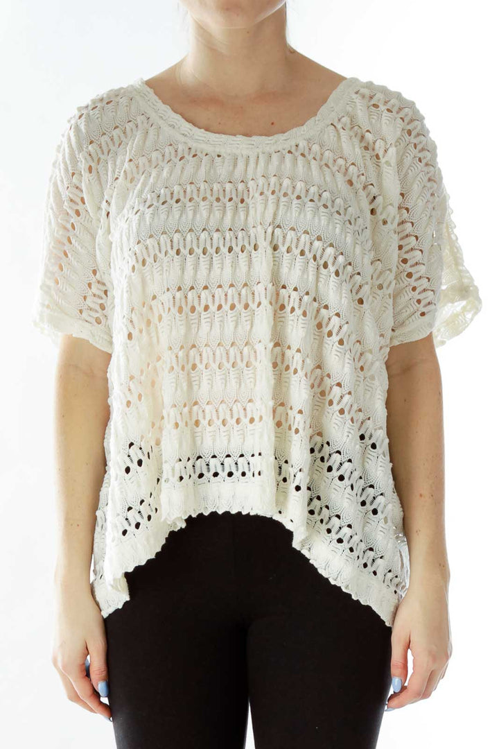 Cream Oversized See-Through Knit Top