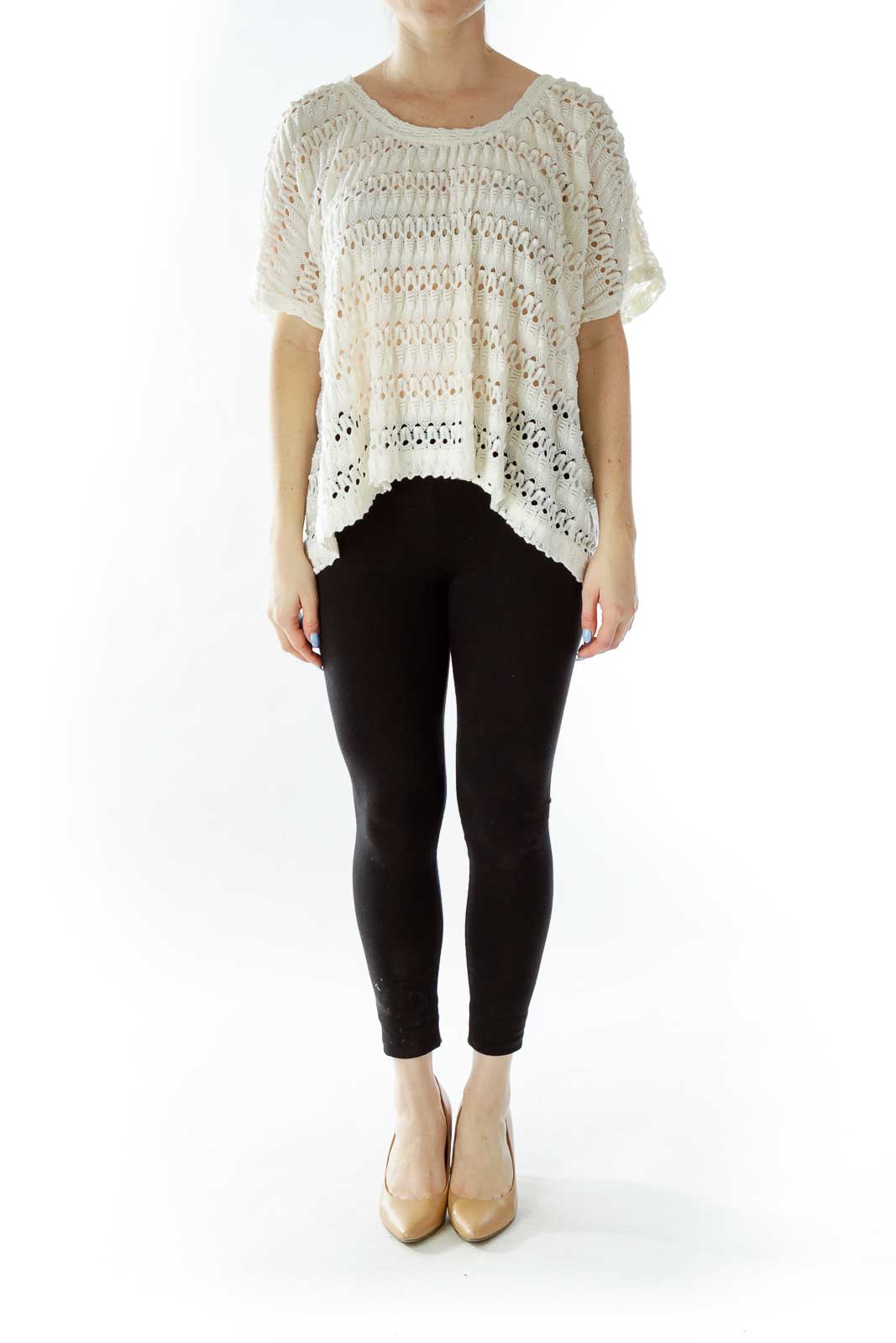 Cream Oversized See-Through Knit Top