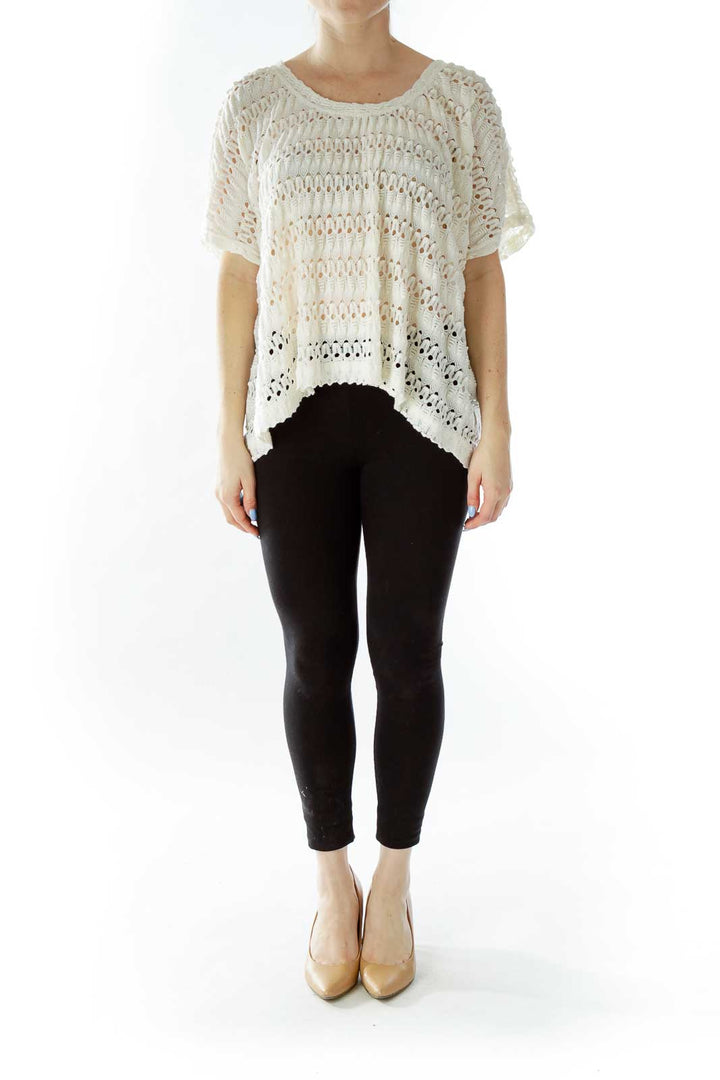 Cream Oversized See-Through Knit Top