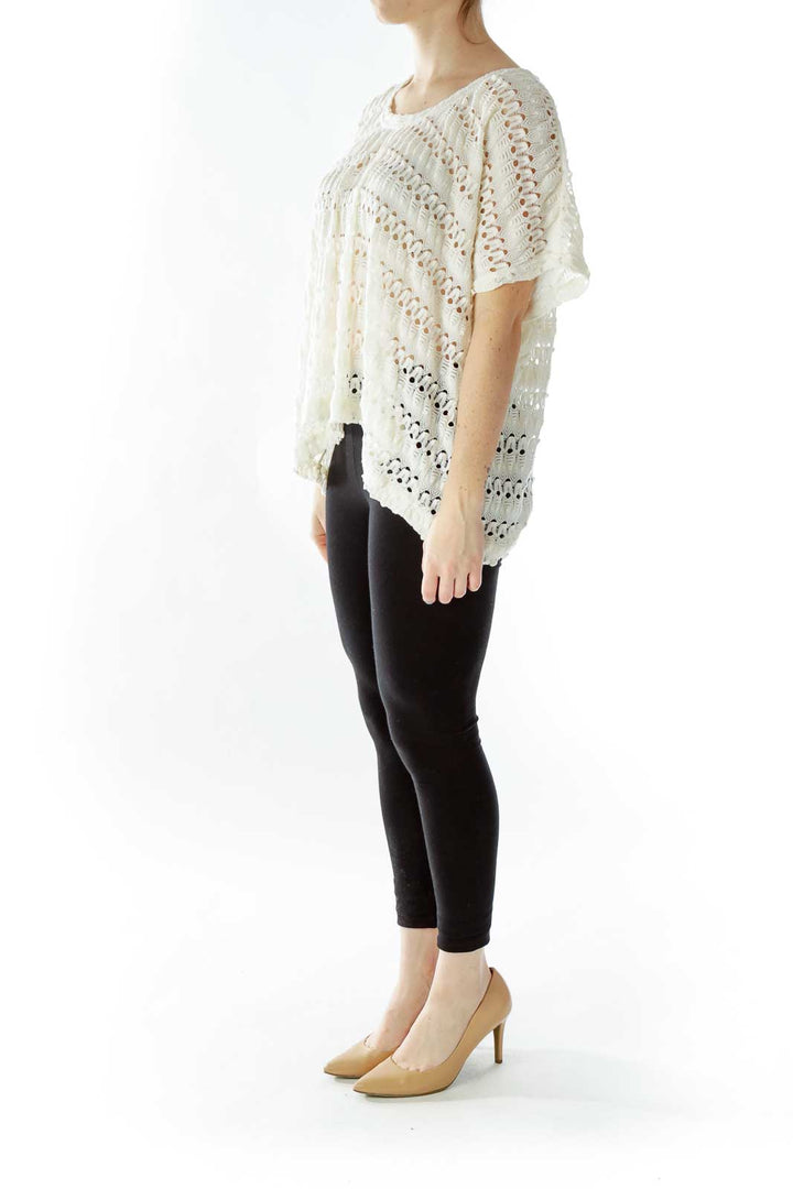 Cream Oversized See-Through Knit Top