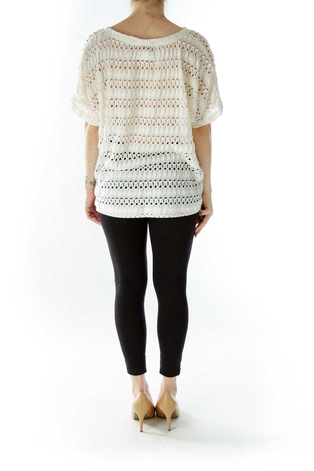 Cream Oversized See-Through Knit Top