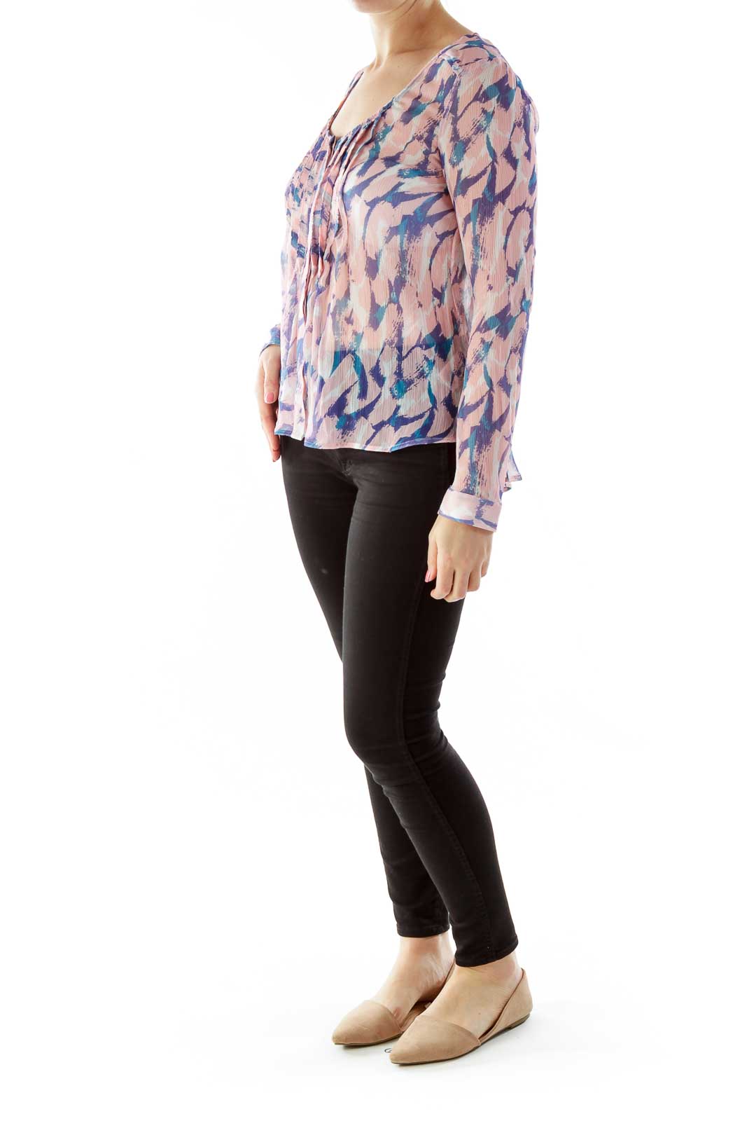 Pink Purple Multicolor Silk Pleated Blouse