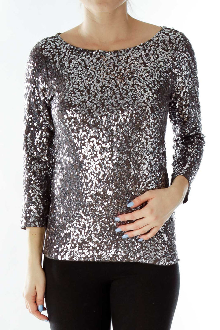 Gray Sequined Top