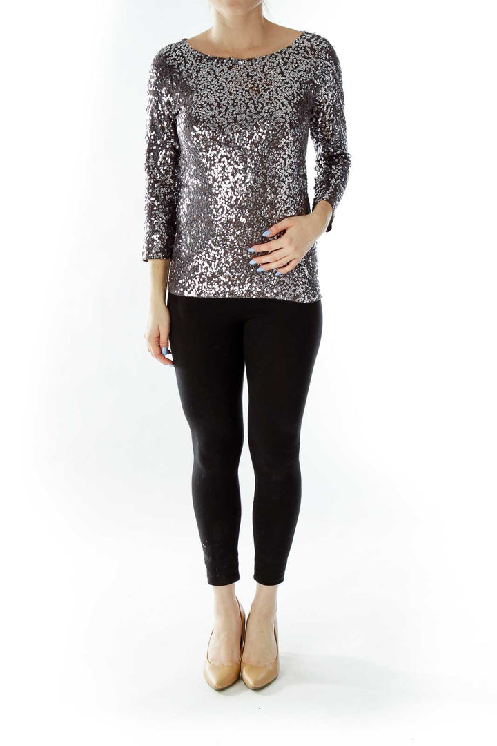 Gray Sequined Top