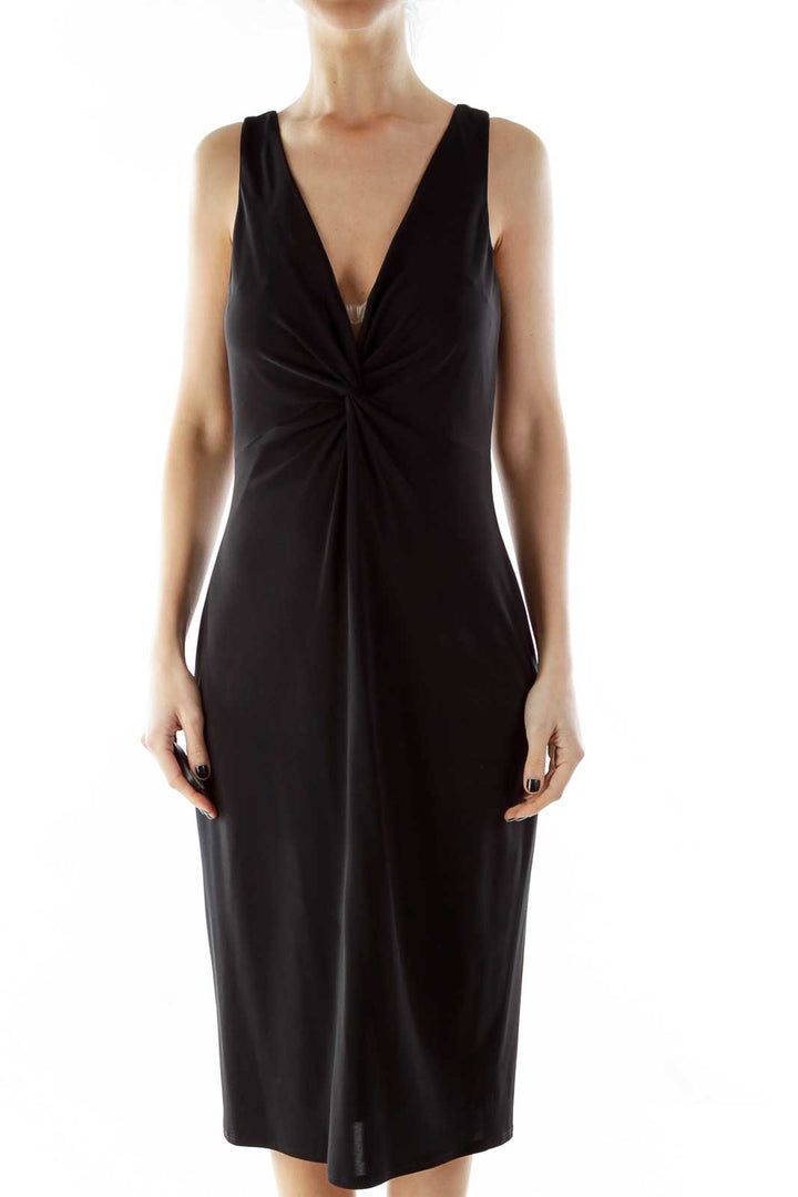 Black V-Neck Cocktail Dress With Knot