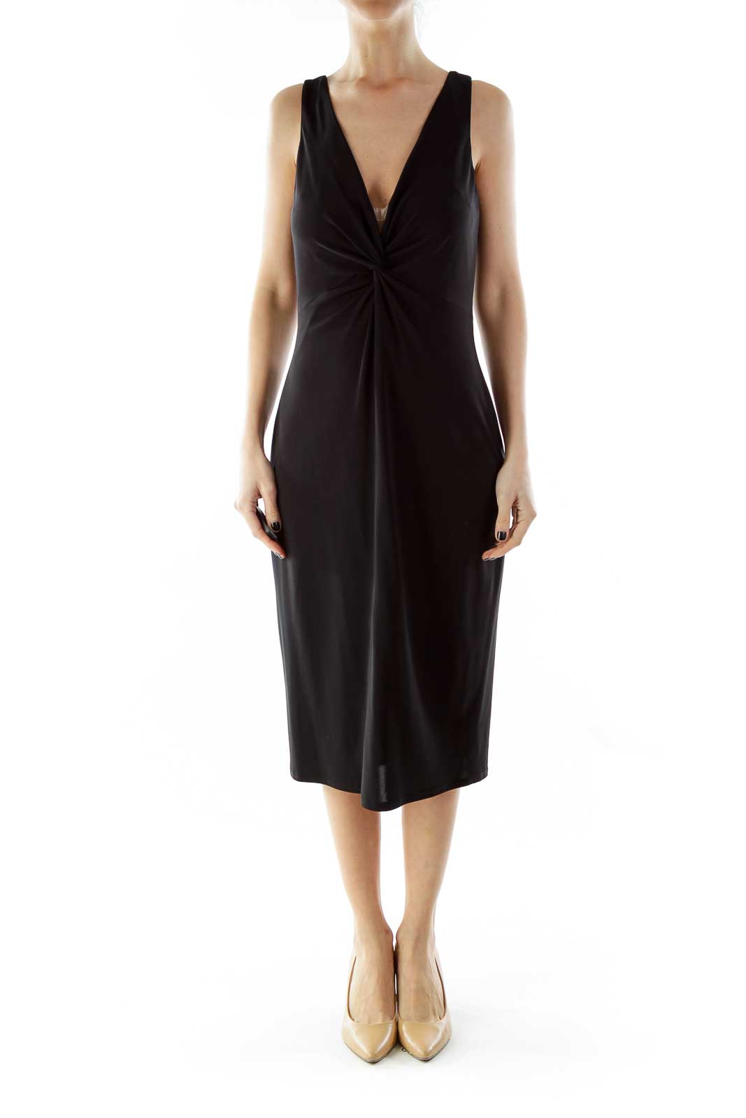 Black V-Neck Cocktail Dress With Knot