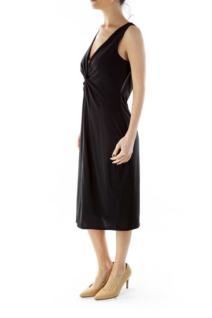 Black V-Neck Cocktail Dress With Knot