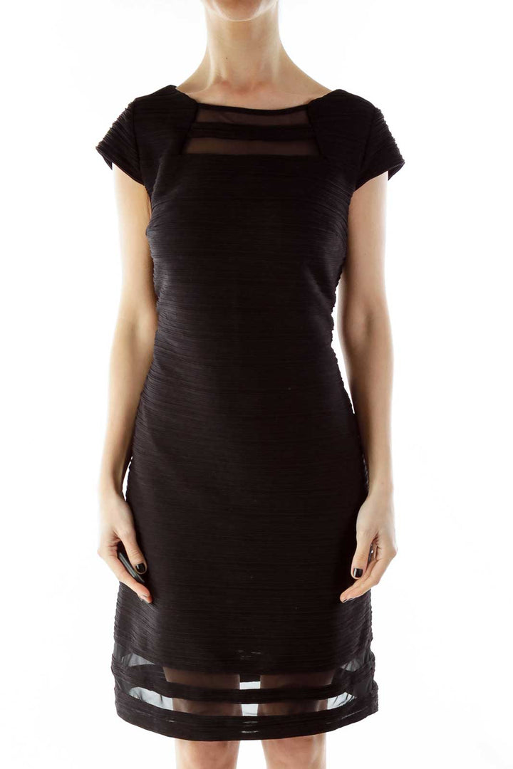 Black Fitted Textured Cocktail Dress